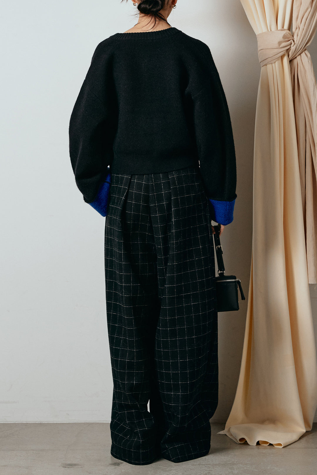 [SET]アルパカタッチダブルフェイスカーディガン+ウールライクチェックタックパンツ(2set)