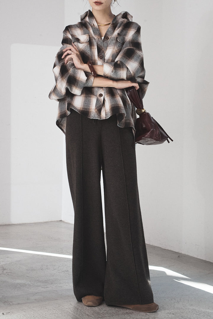 [SET]オンブレーチェックビッグシルエットCPOシャツ+センターラインニットパンツ(2set)