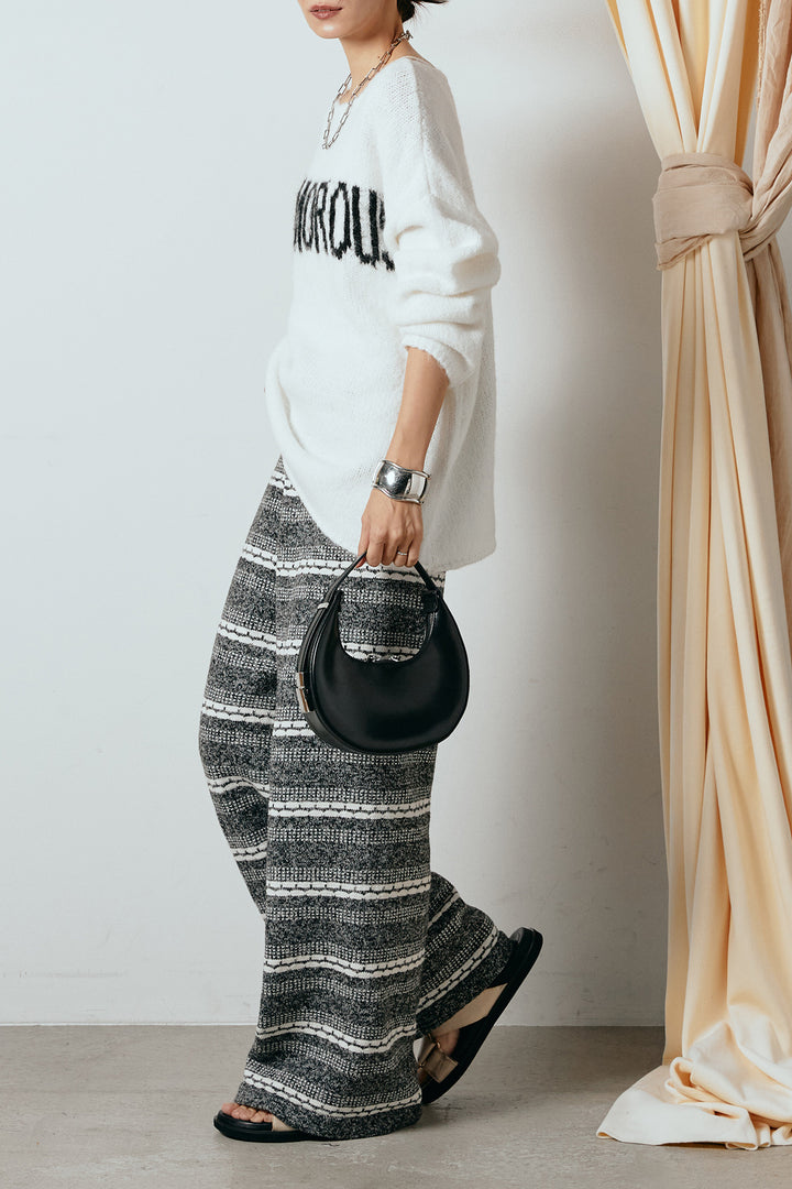 [SET]フロントロゴデザインニットトップス+マルチライン柄リラックスニットパンツ(2set)