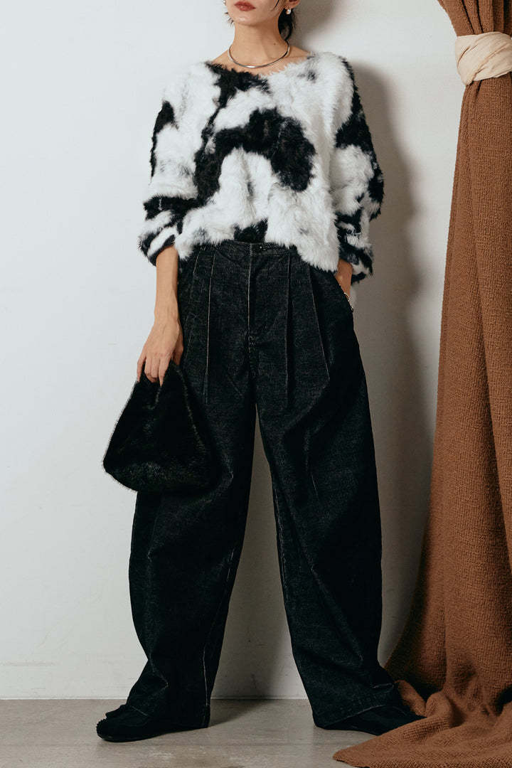 [SET]タイダイ柄シャギーニットトップス+フロントタック入りコーデュロイパンツ(2set)