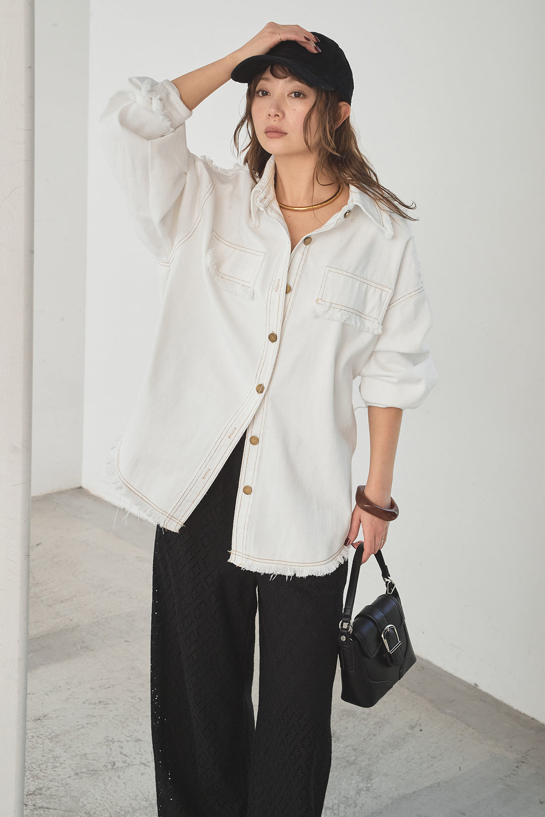 [SET]フリンジデニムジャケット+ダイヤ柄レースロングイージーパンツ(2set)