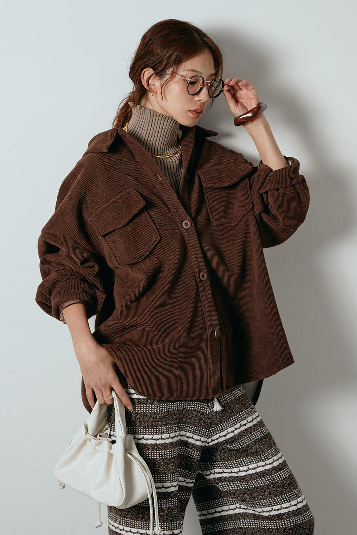 [SET]襟付きコーデュロイポケットシャツ+リブニットシームレスタートルプルオーバー+マルチライン柄リラックスニットパンツ(3set)