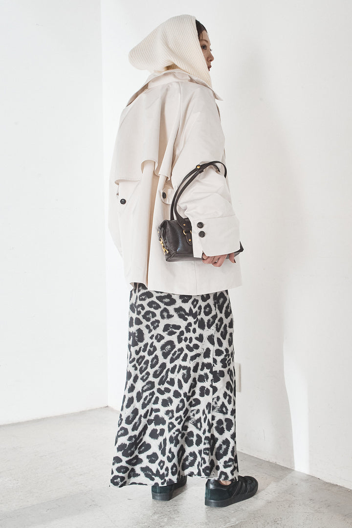 [SET]ナイロントレンチコート+レオパードサテンナロースカート(2set)