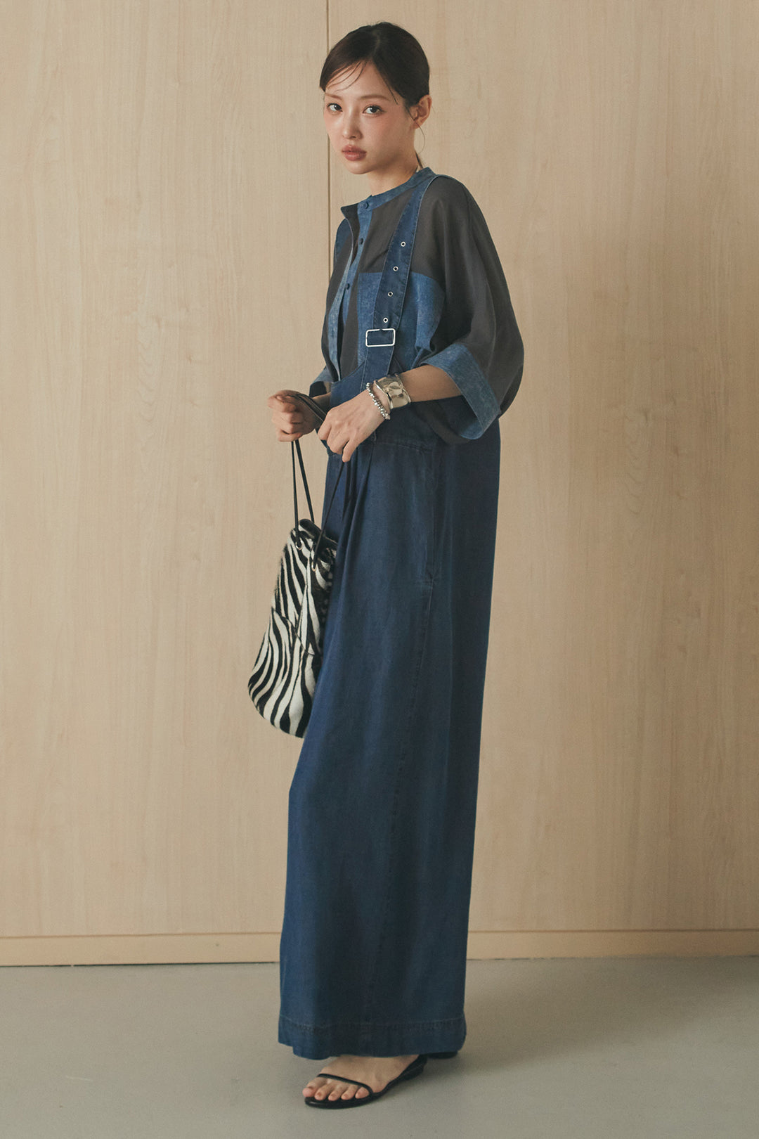 [SET]デニムライクビッグツーポケシアーシャツ+前後2WAYテンセルデニムサロペット(2set)