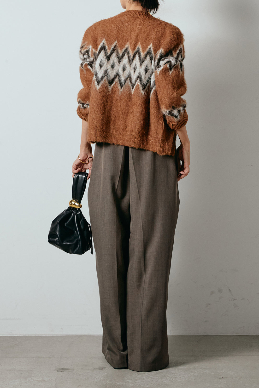 [SET]起毛ノルディック柄ニットカーディガン+ワイドツイルサロペット(2set)