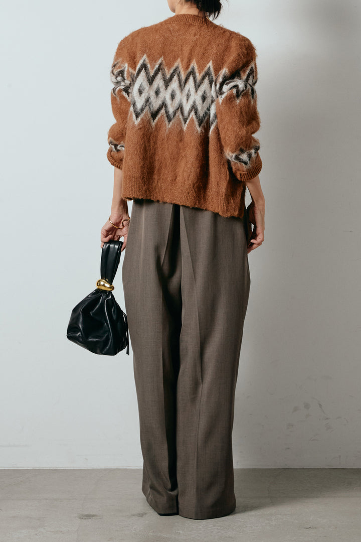 [SET]起毛ノルディック柄ニットカーディガン+ワイドツイルサロペット(2set)