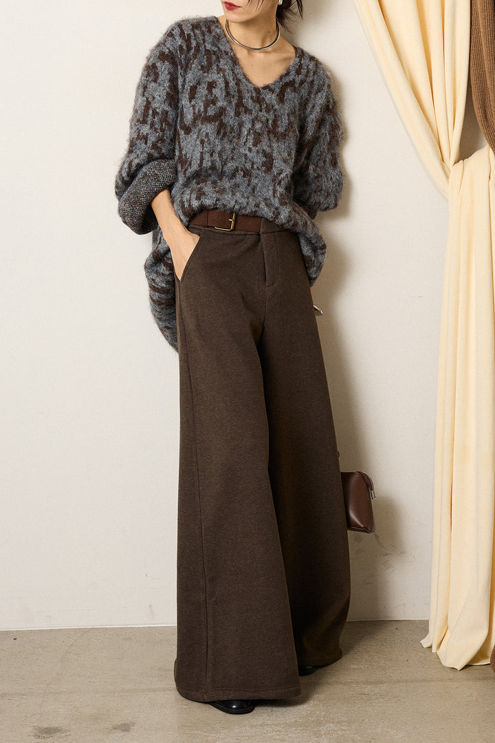 [SET]フラッフィーレオパードシャギーニット+サイドベルトパンツ(2set)