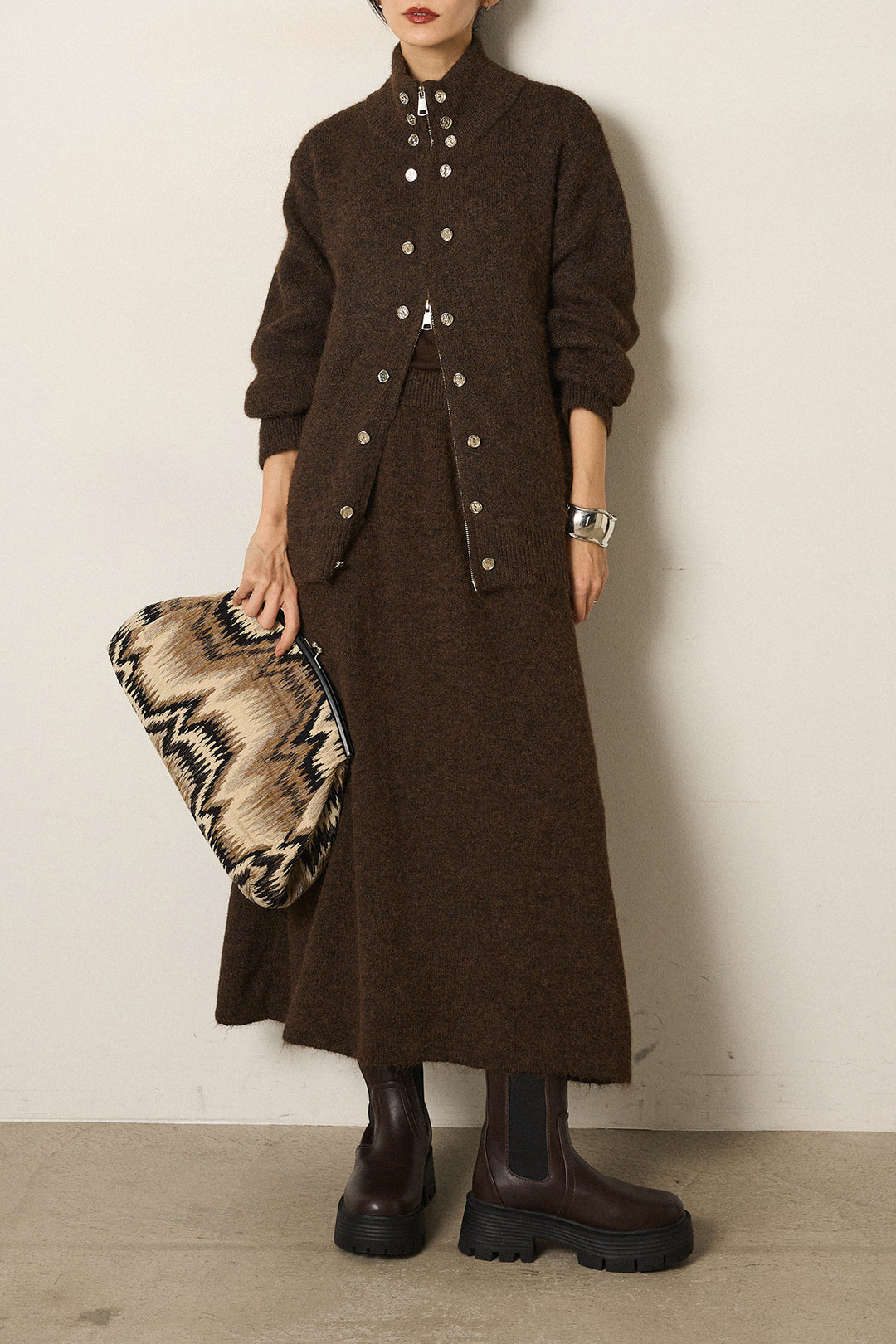 [SET]ハイネックメタルプレートニットスカートSETUP