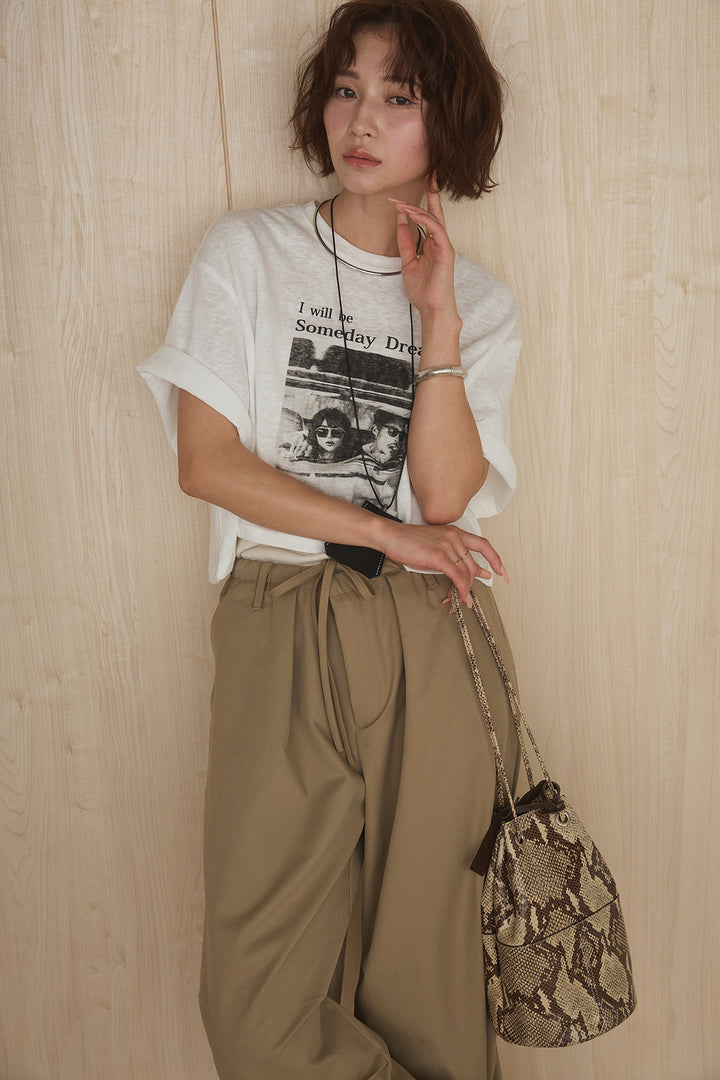 [SET]グラフィックサムデイワイドクロップドT+ニーサイドタックウエストドロストパンツ(2set)