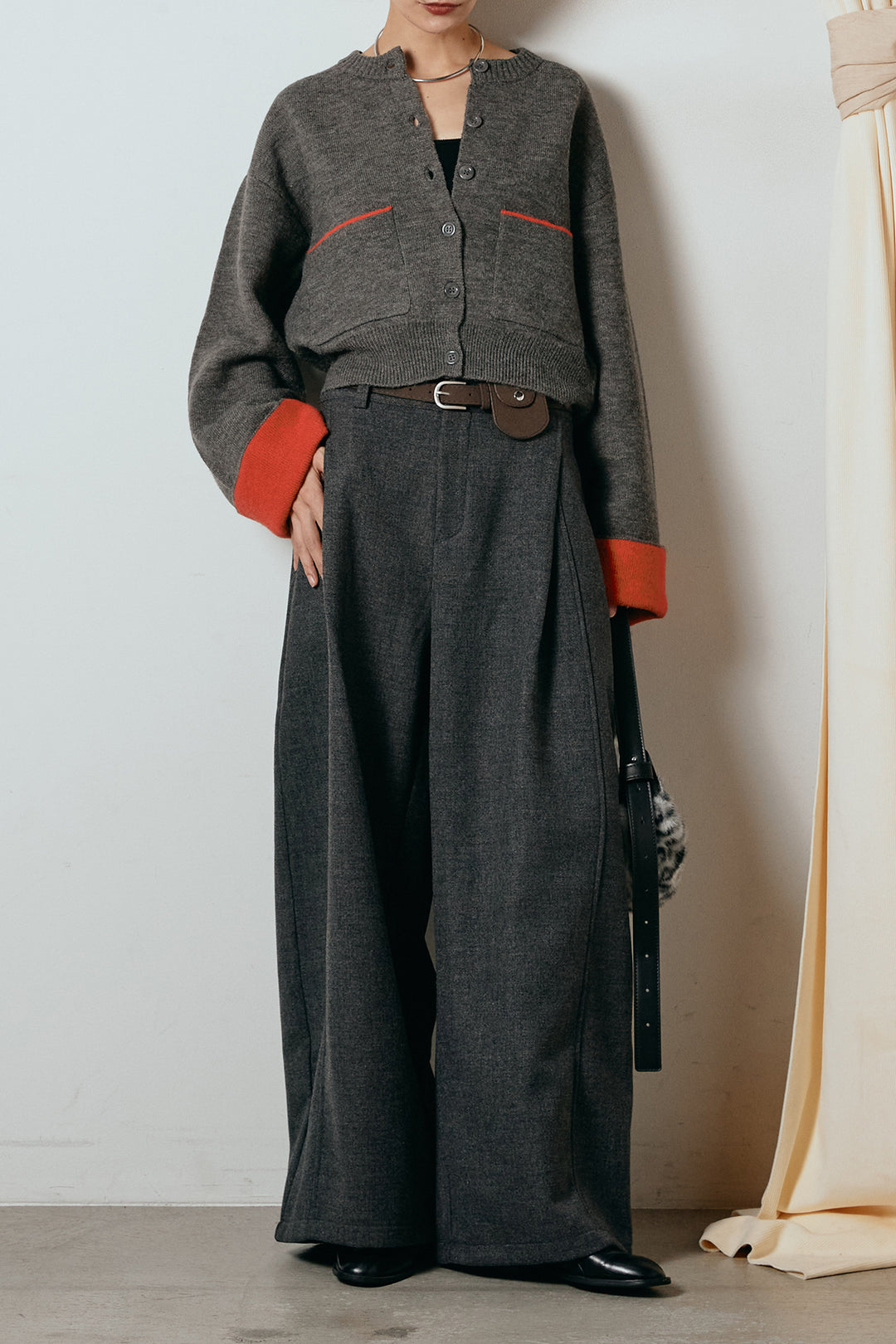 [SET]アルパカタッチダブルフェイスカーディガン+ポーチベルト付きカーブパンツ(2set)
