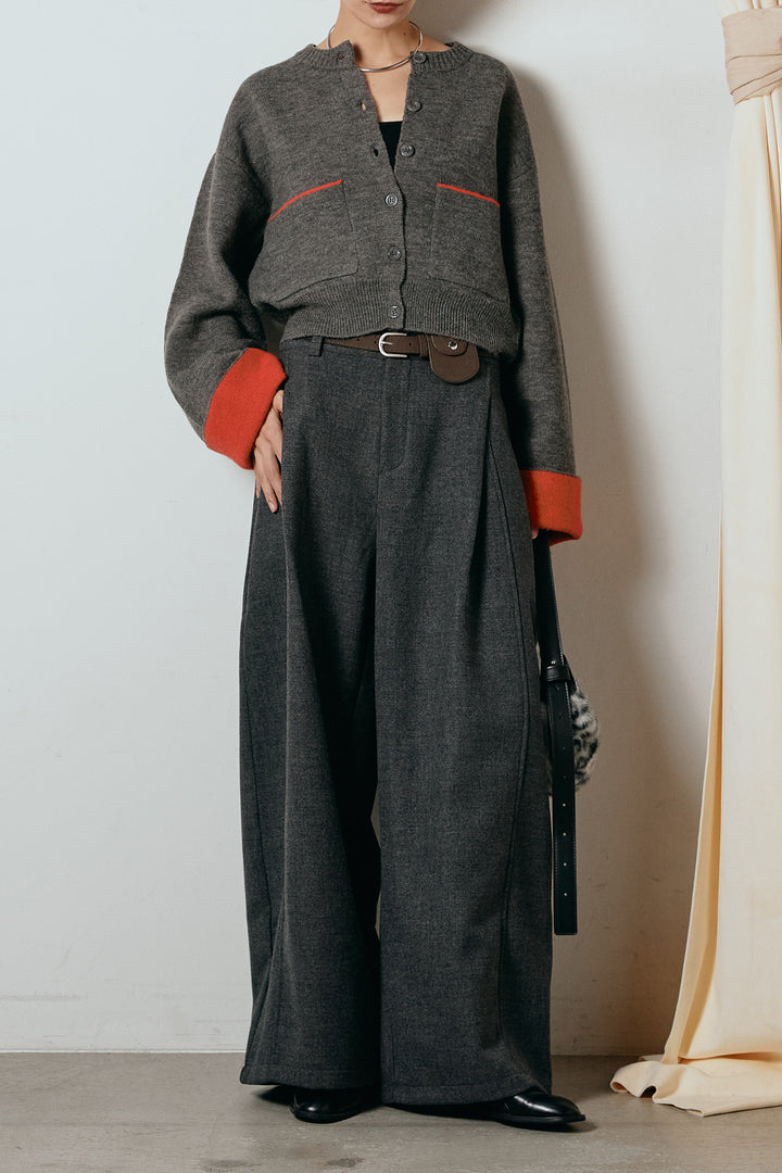 [SET]アルパカタッチダブルフェイスカーディガン+ポーチベルト付きカーブパンツ(2set)