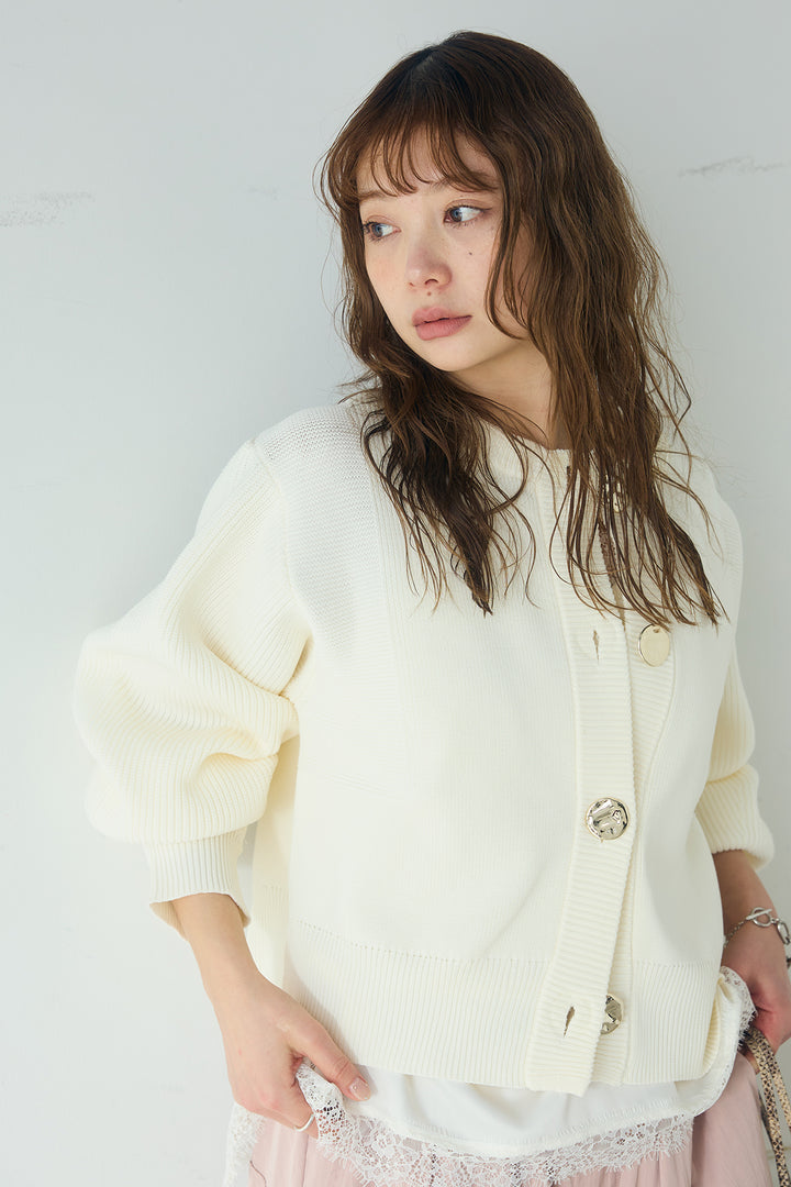 [SET]スポンディッシュBIGボタンクルーネックカーディガン+ブロード切り替えぺプラムタンク(2set)