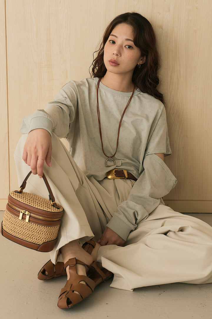 [SET]セパレートフェードTシャツ+ニーサイドタックウエストドロストパンツ(2set)