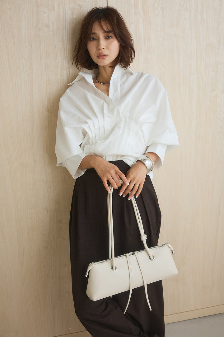 [SET]襟付きタックデザインシャツ+ウエストアシメタータンチェックパンツ(2set)