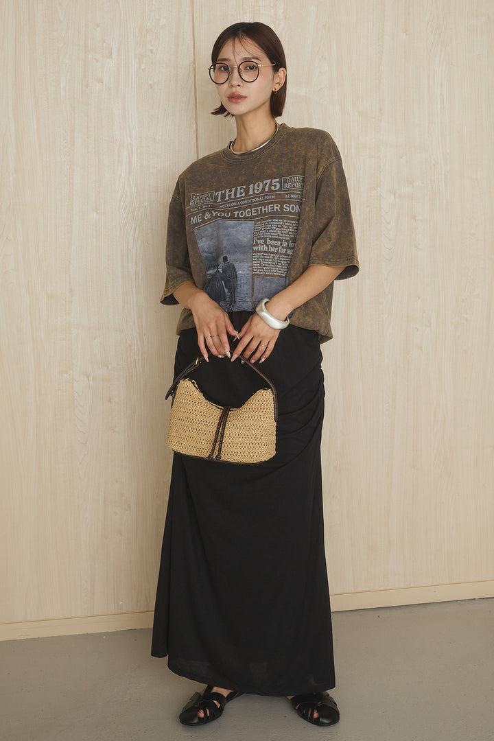 [SET]1975グラフィックTシャツ+ギャザードレープニュアンススカート(2set)