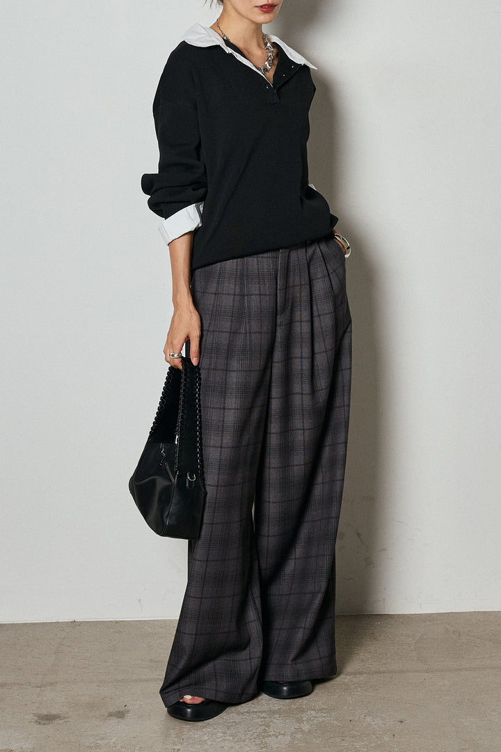 【即納】タック入りタータンチェックワイドパンツ