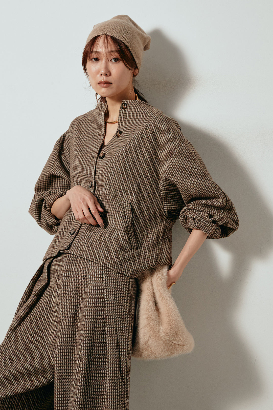 [SET]ノーカラーガンクラブチェックジャケット+ガンクラブチェックタックパンツ(2set)