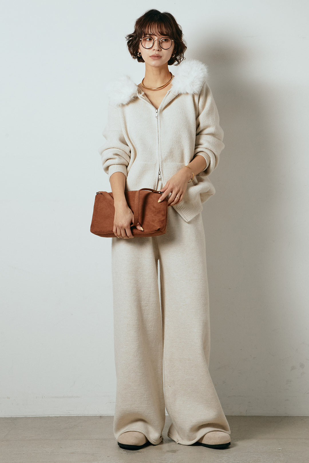 【着回しセット】[SET]ファー付きフーディーニットSETUP+ストライプドッキングニットポロSETUP(2set)