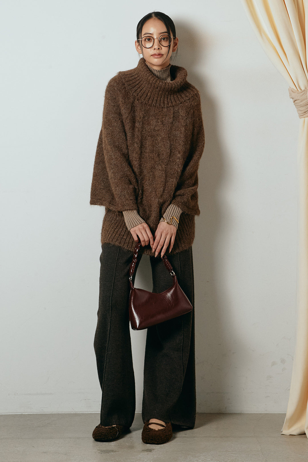 [SET]起毛ミディアムスリーブニットトップス+センターラインニットパンツ(2set)