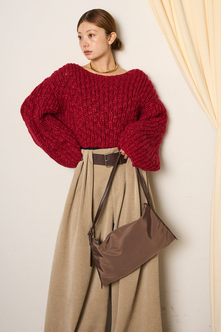 [SET]チャンキースラブニットクロップドプルオーバー+ベルトループコーデュロイワイドパンツ(2set)