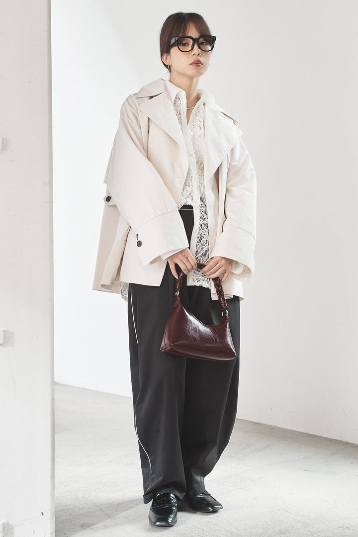 [SET]ナイロントレンチコート+合繊ツイルパイピングタックカーブパンツ(2set)