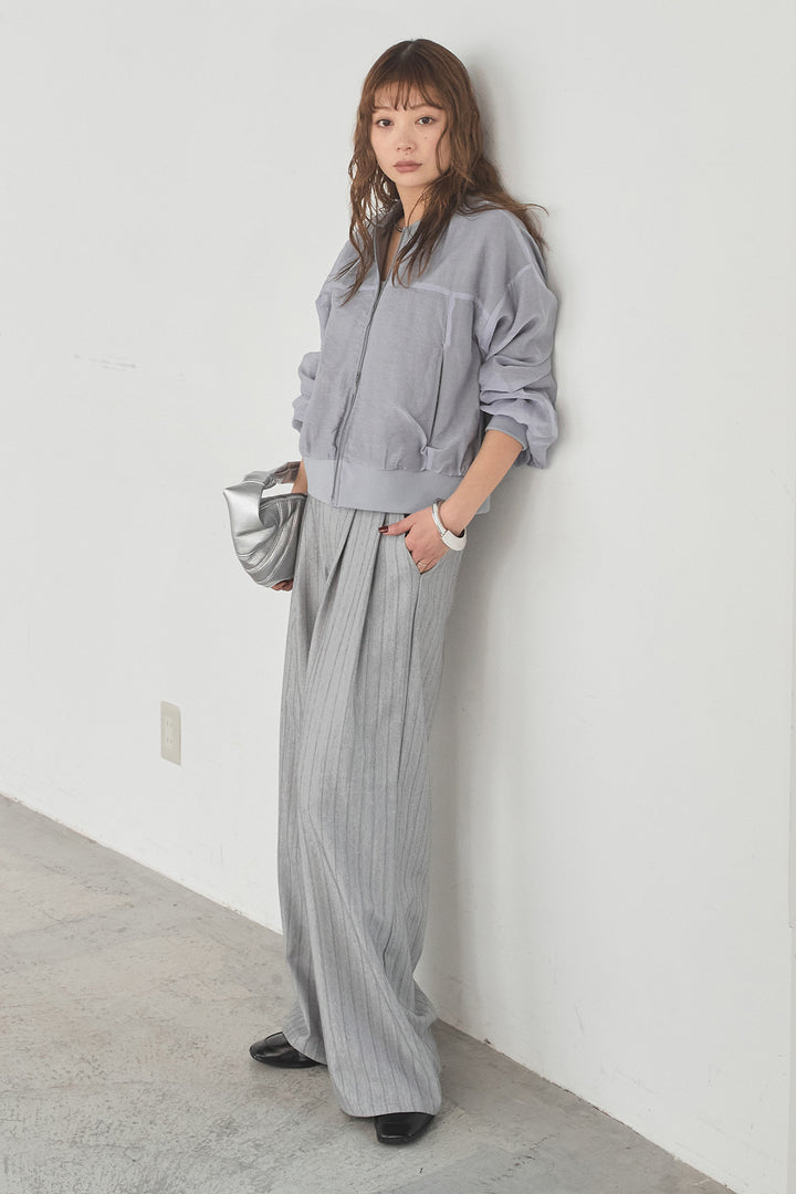 [SET]シアー×ポンチブルゾン+細ベルト付きピンストライプワイドパンツ(2set)
