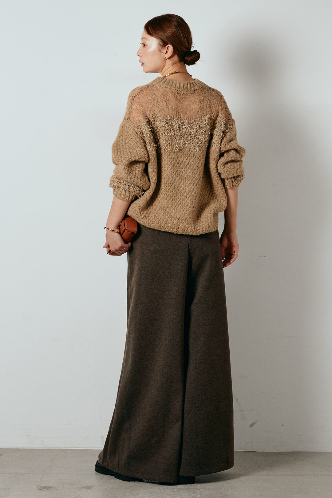 [SET]パターンランダム編みニットトップス+ベルト付きフロントタックデザインパンツ(2set)