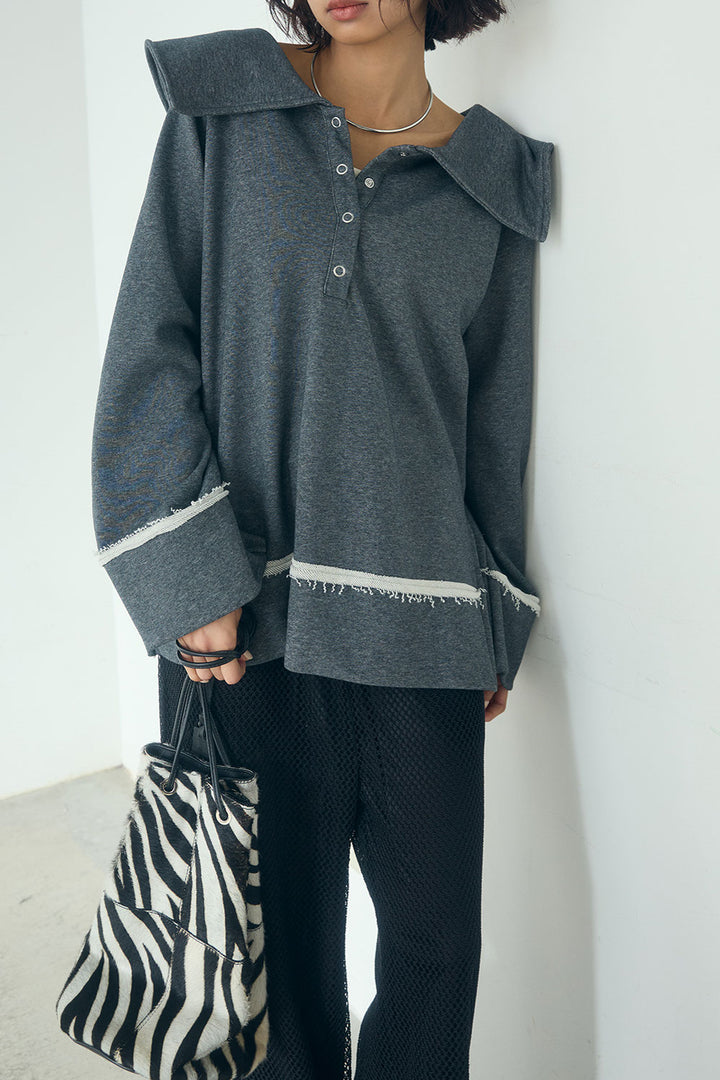 [SET]ビッグカラー2WAYスウェットトップス+メッシュリラックスパンツ(2set)