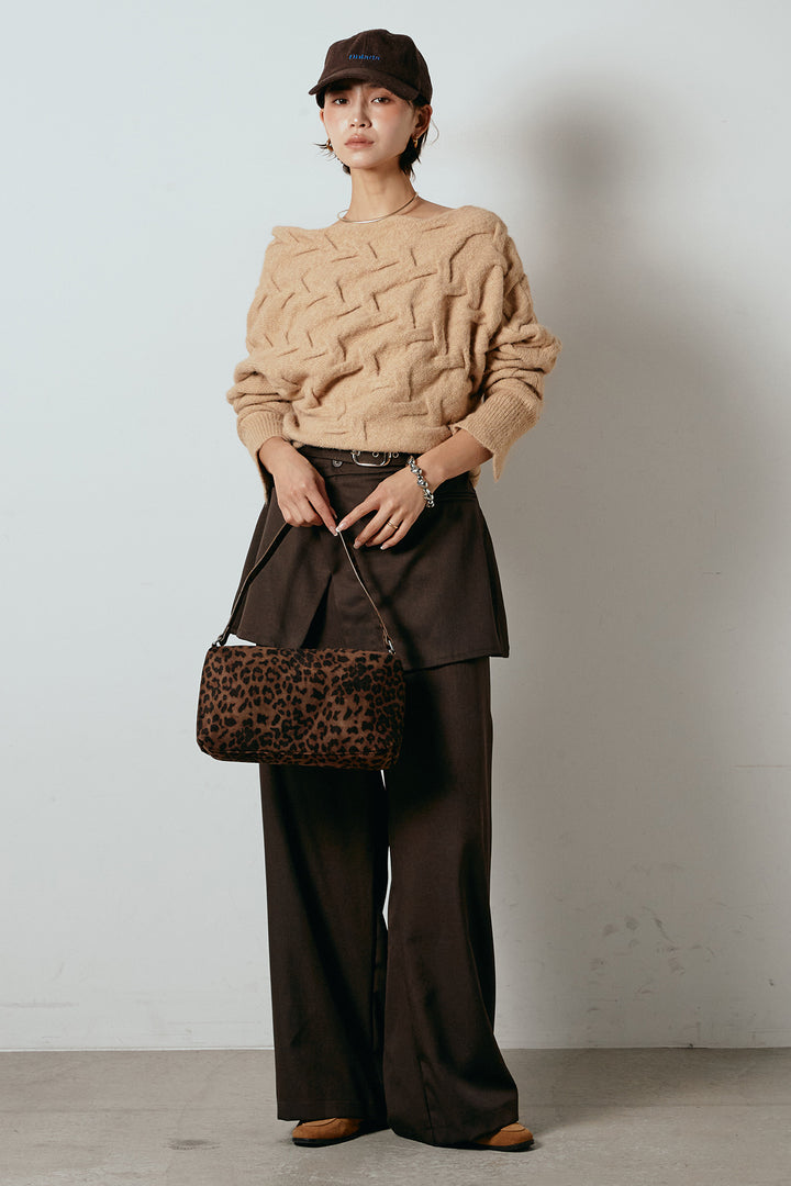 [SET]ボートネックニットトップス+ベルト付きウエストデザインパンツ(2set)