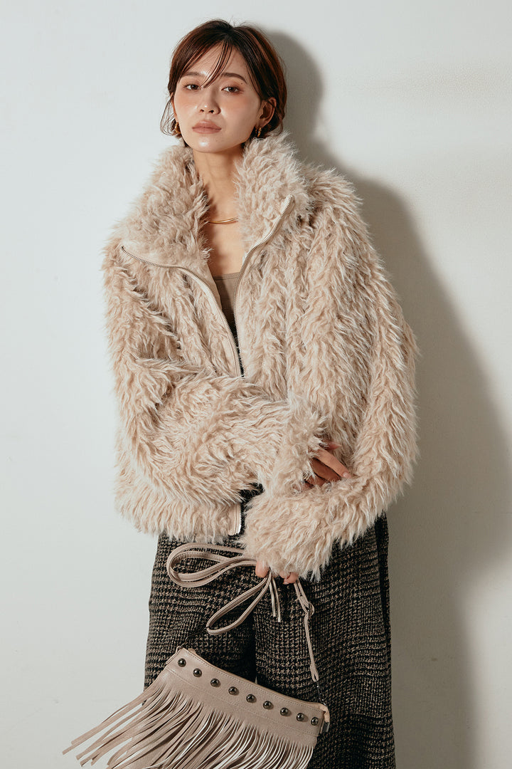 [SET]ミックスシープファースタンドブルゾン+前後2wayグレンチェック柄スカーチョサロペット(2set)