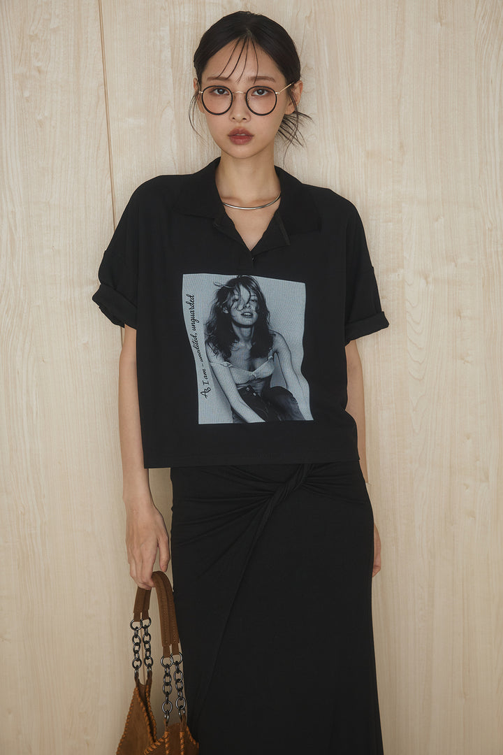 [SET]グラフィックポロTシャツ+フロントツイストデザインタイトスカート(2set)