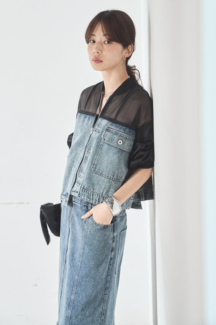 [SET]デニムコンビネーションブルゾン+フロントジップデニムスカート(2set)