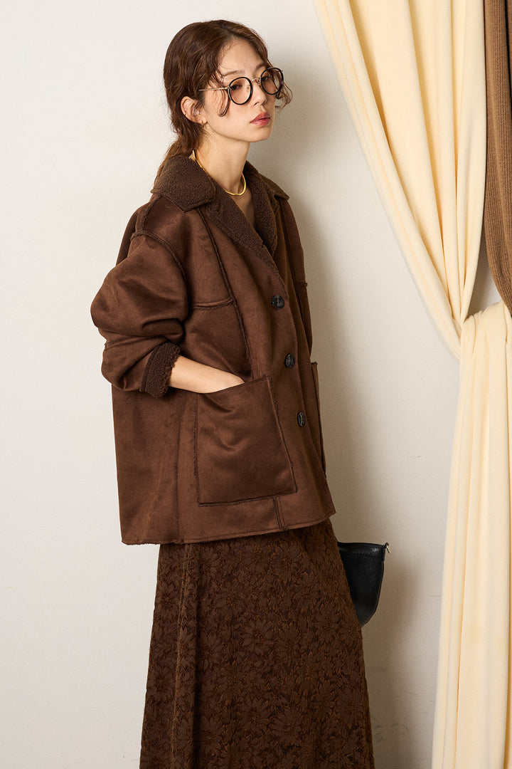 [SET]エコムートンカバーオール+花柄刺繍ベロアフレアスカート(2set)