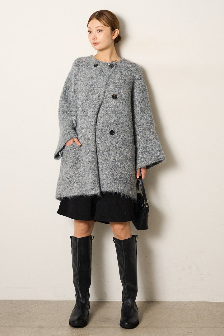 [SET]アシンメトリーボタンニットカーディガン+リラックスコーデュロイハーフパンツ(2set)