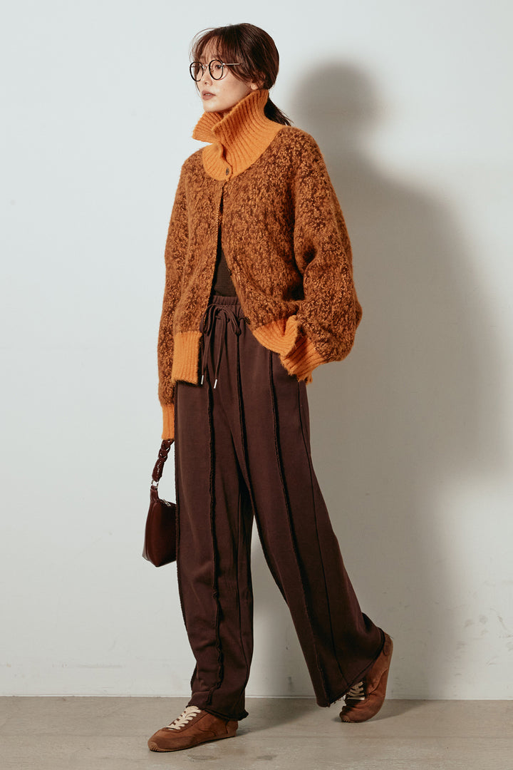 [SET]ハイネックミックスニットトップス+フロントラインデザインワイドスウェットパンツ(2set)