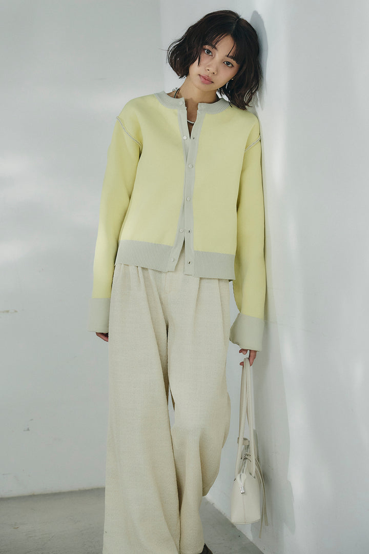 [SET]リバーシブル配色ニットカーディガン+デニムライクヘリンボーンタックパンツ(2set)