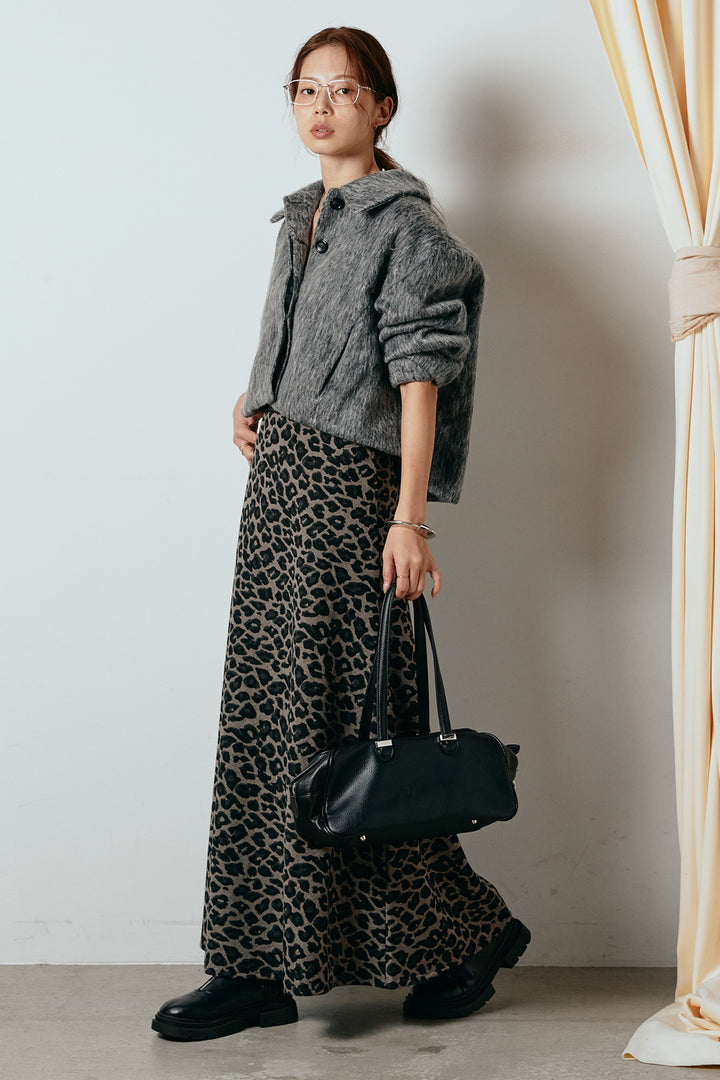 [SET]シャギーショートジャケット+レオパードロングスカート(2set)