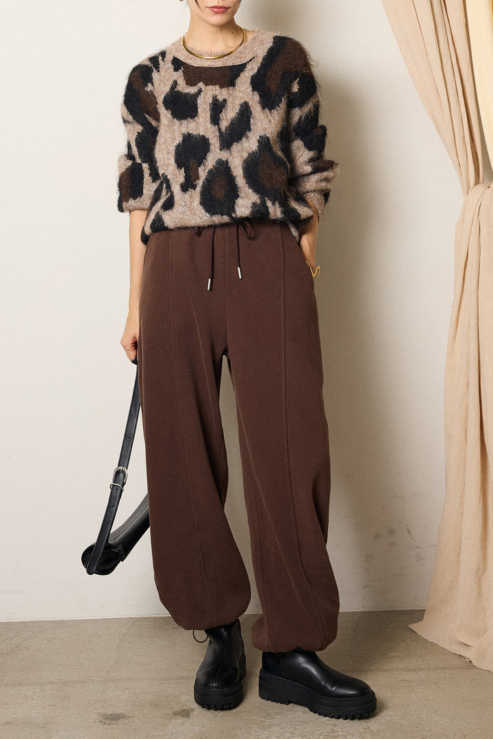 [SET]ルーズアニマルモヘアニットトップス+スウェットワイドカーブパンツ(2set)