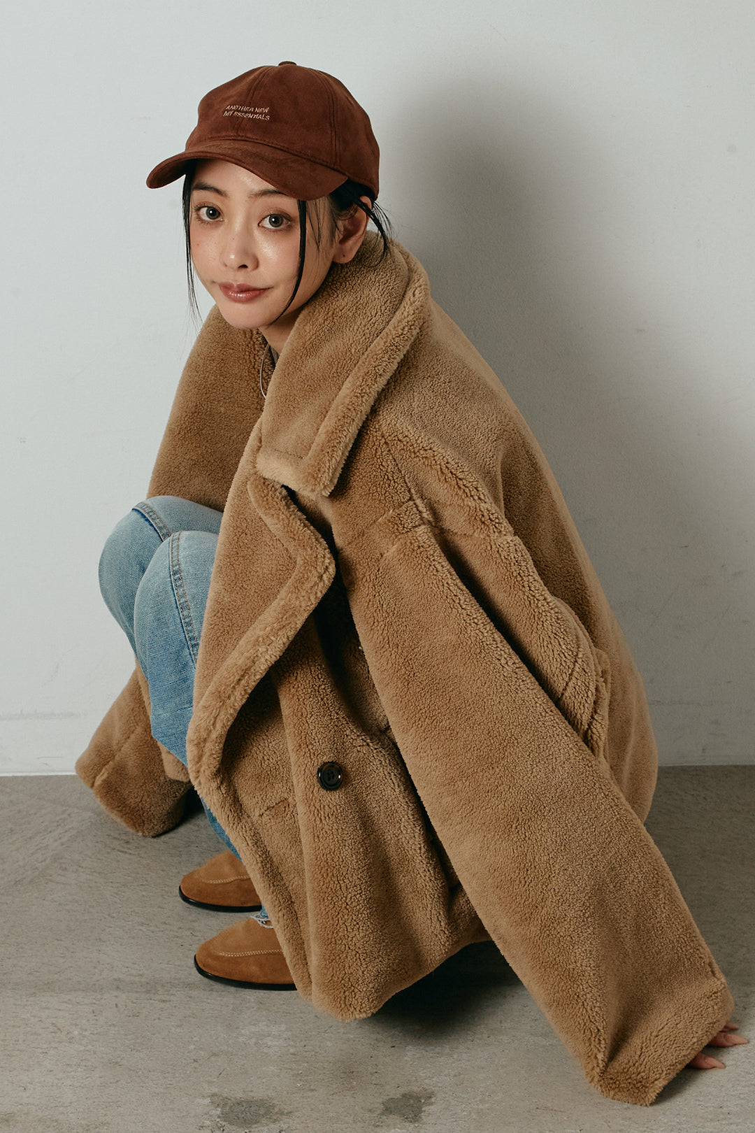 【2月中旬発送】
[SET]テディボアショートジャケット+加工デニムタックコクーンワイドパンツ(2set)