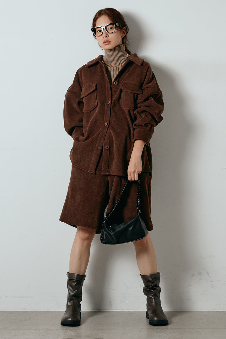 [SET]襟付きコーデュロイポケットシャツ+リラックスコーデュロイハーフパンツ(2set)