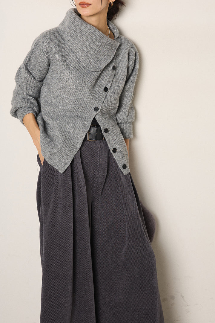 [SET]ボタンデザインネックニットプルオーバー+ベルトループコーデュロイワイドパンツ(2set)