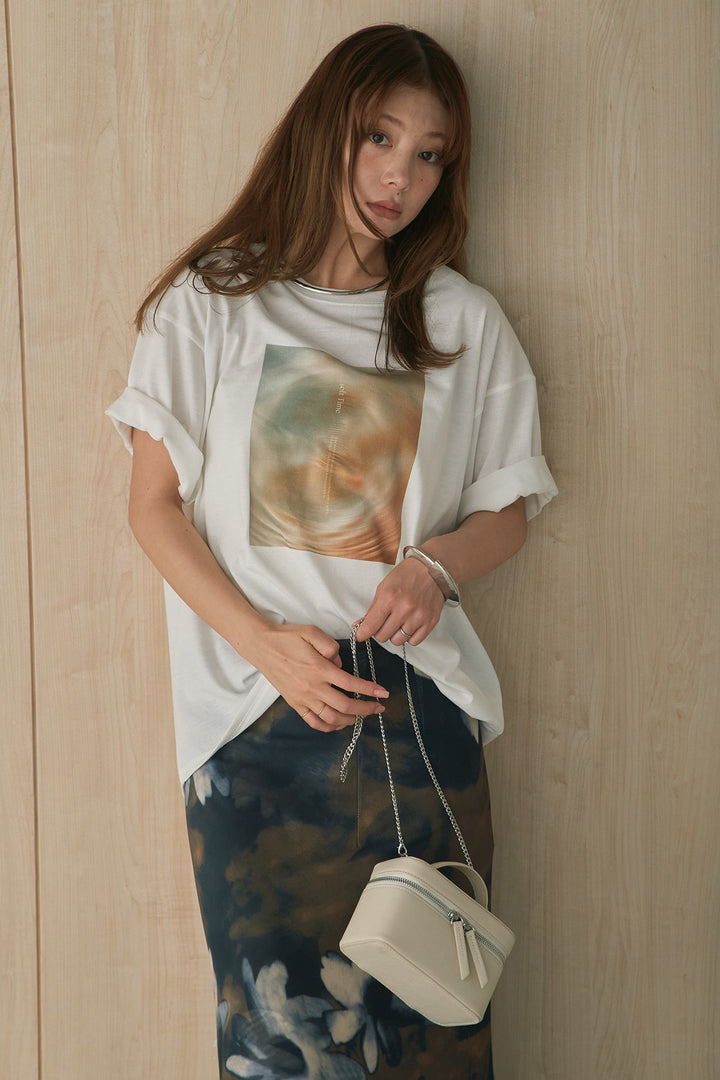 [SET]MarbleプリントTシャツ+ニュアンス花柄スカート(2set)