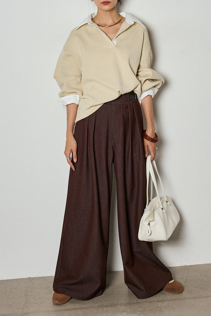 【即納】ウエストベルト付きタックワイドパンツ