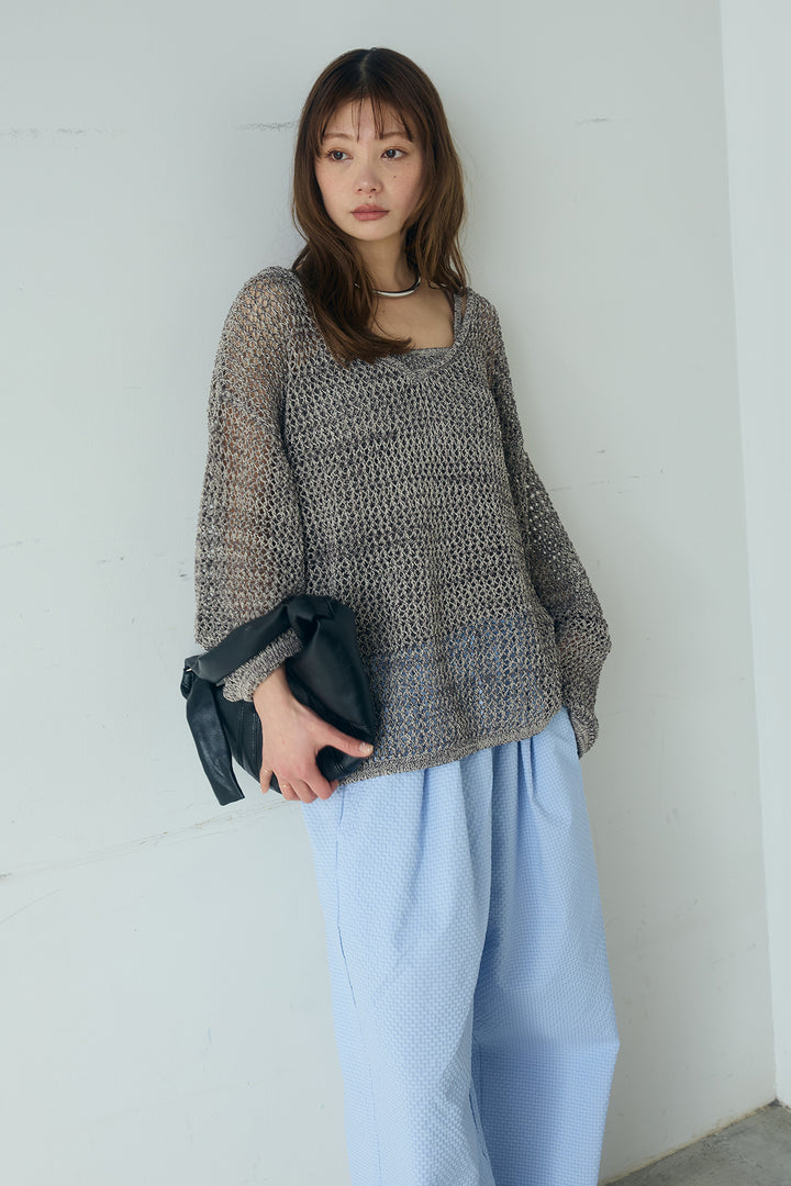 [SET]メッシュ編みビスチェセットVネックプルオーバー+シアサッカーイージーパンツ(2set)