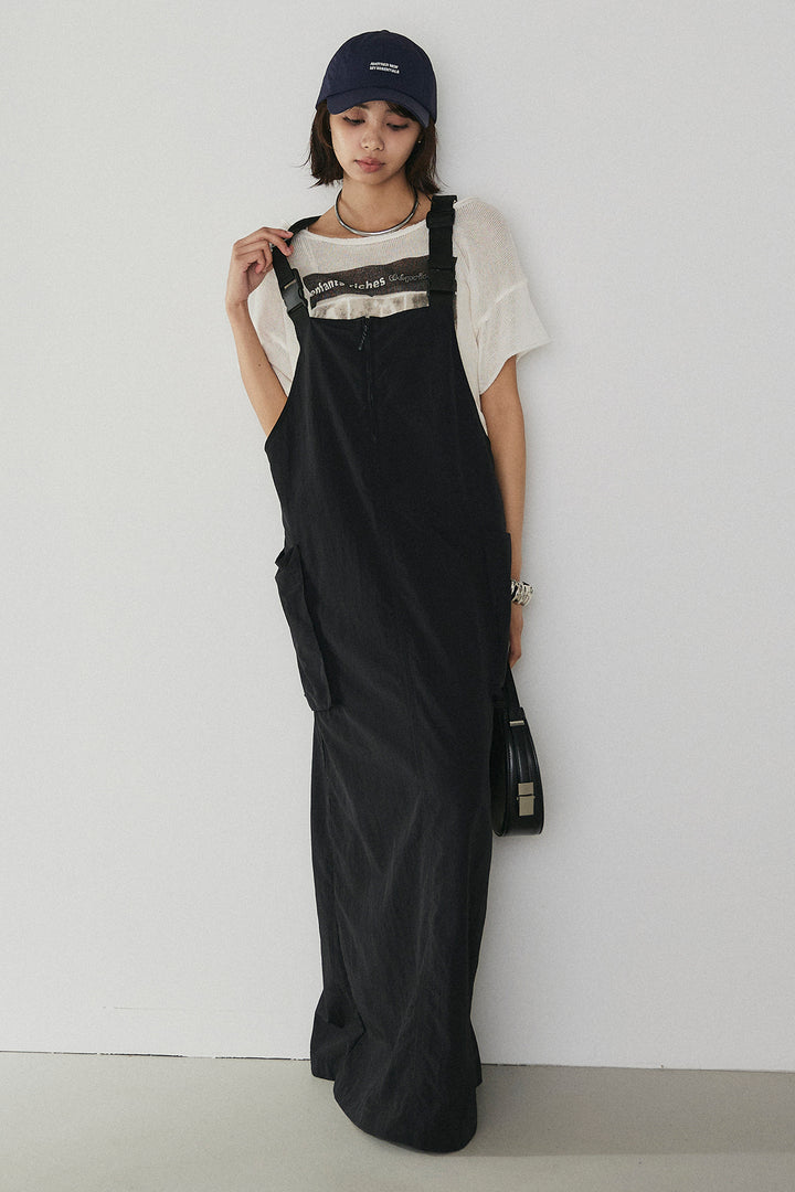 [SET]半袖モノトーングラフィックトップス+ナイロンワンピース(2set)