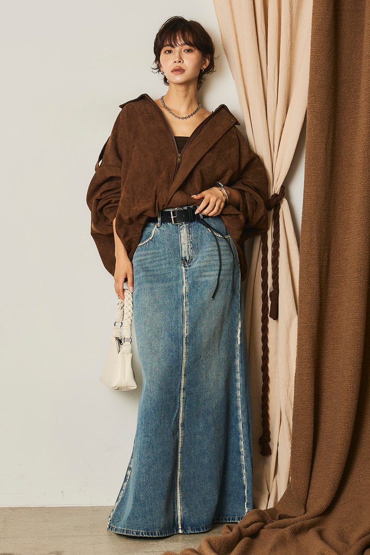 【即納】バルーンシルエットフェイクスエードブルゾン