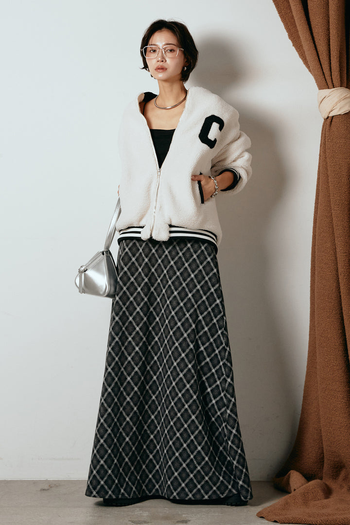 [SET]ロゴスタジャンボアブルゾン+フロッキー起毛チェックスカート(2set)