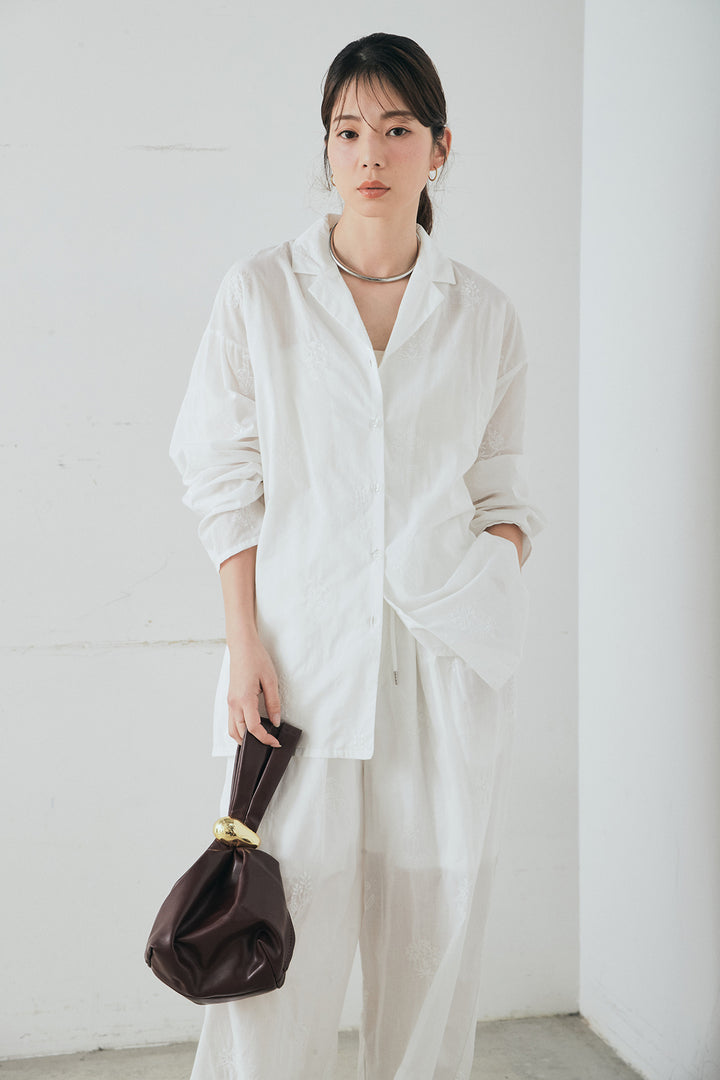 [SET]刺繍ローンオープンカラーシャツ+刺繍ローンタックイージーパンツ(2set)