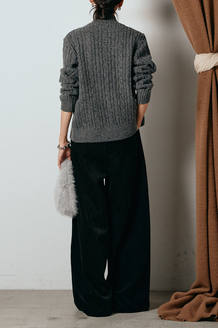 [SET]ボトルネックケーブルニットカーディガン+ベルトループコーデュロイワイドパンツ(2set)