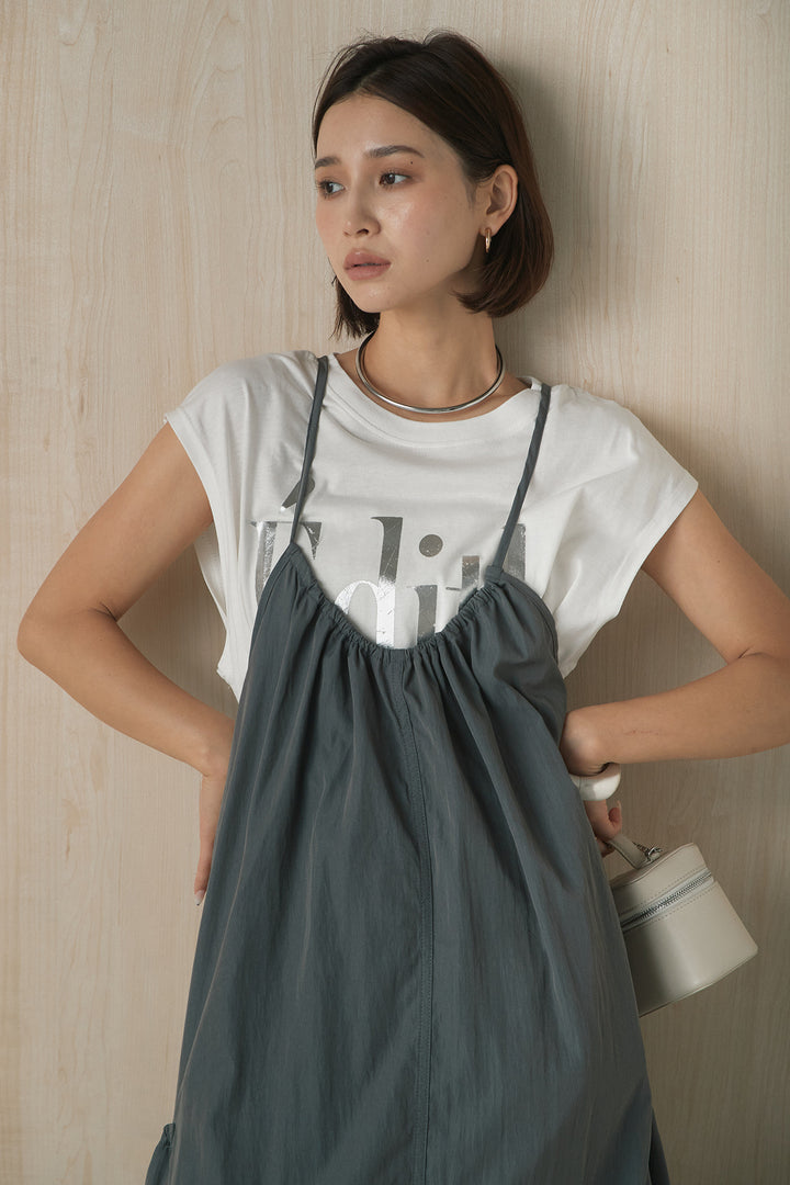 [SET]ビッグロゴプリントTシャツ+ポケット付きワッシャーキャミワンピ(2set)